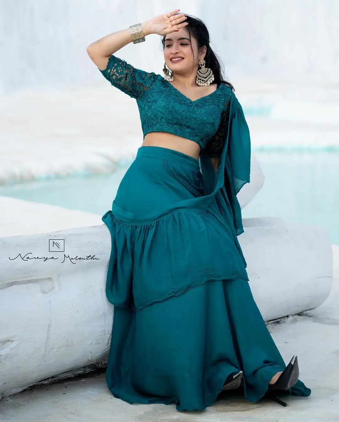 Big Boss Fame Rathika Rose Wearing Blue Lehenga Choli